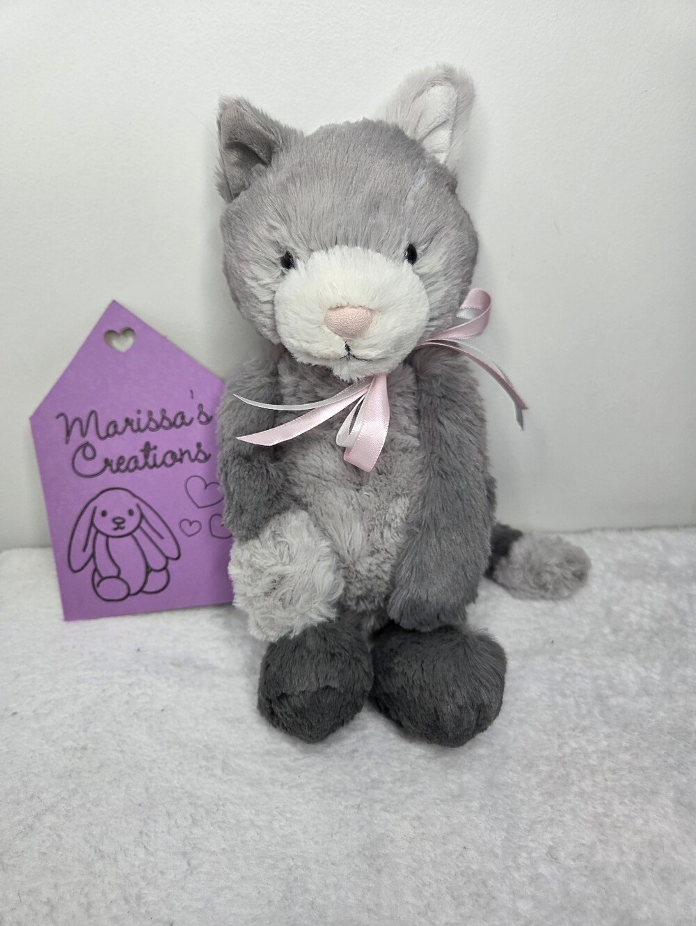 EUC Customized Jellycat Medium Bashful Grey Kitten "Mittens"